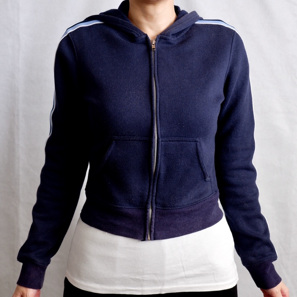 Energie blue zip up cropped hoodie with stripes